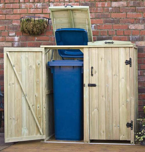 Double Wheelie Bin Store Wooden Chest Double Doors Lids Lift The Bin